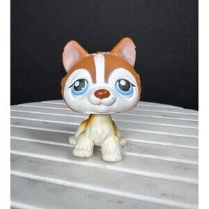 Littlest Pet Shop #341 Orange And White Husky Blue Eyes 2006 Dog Authentic